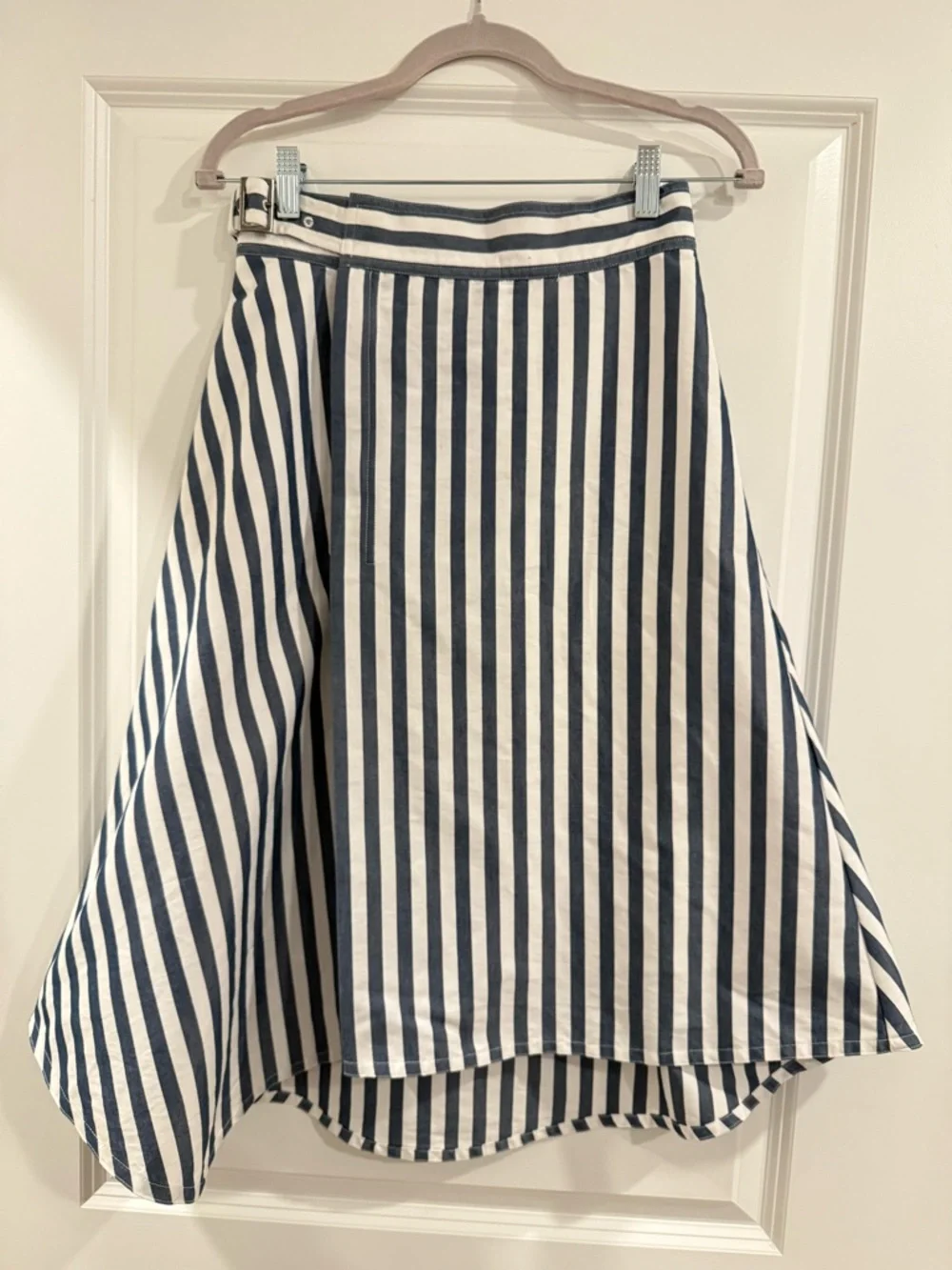 Anthropologie Maeve Sea Striped Asymmetrical Midi Skirt Coastal Preppy Size 4